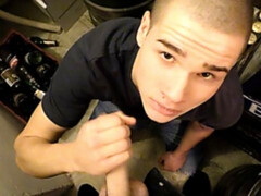 Square-jawed hottie fooling around in a backroom