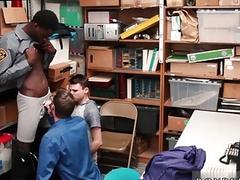 Twink and stud pounded by a black gay security officer