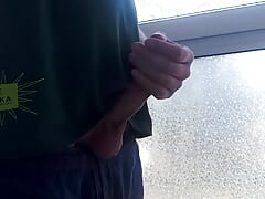 Touching cock on my balcony