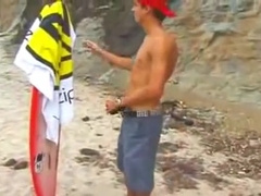 Straight surfer jacks off for gay camera crew