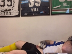 Fap and spunk in Soccer cleats Socks and jersey