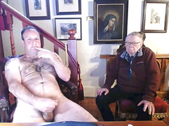 grandfather and daddy play on webcam