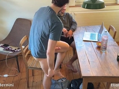 Observing porno at the kitchen table with my gay-for-pay mate