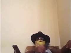 Disrespectful filthy conversing black thug strokes off and testicles