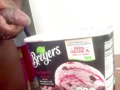 Jerking off black cock and cum in ice cream, such an intense feeling
