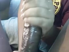 I squeeze all his milk out of my friend with a huge, thick black cock in the bush.