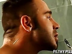 Pissing fetish and a solo pleasure session for horny jock