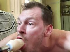 Gagging and crying deep throat fuck machine dildo faggot