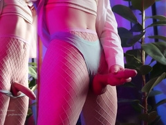 Femboy Edges Huge Cock And Fucks Fleshlight In Pink Fishnets