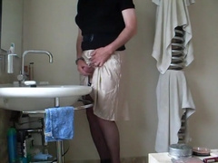 Demurely dressed crossdresser wanking and cumming 2