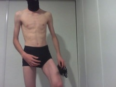 Adorable femboy Nymfoxie tries on gay sex toys