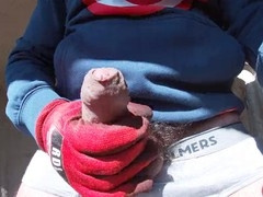 Jerked, big cock outdoor, in spanish