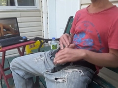 Outdoor edging session on a park bench #1