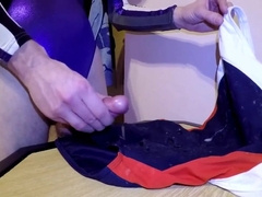 young boy in shiny leotard show and cum