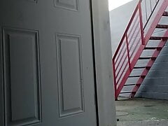 Mofo2121 pissing  out the back door