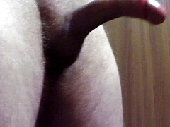 The gay jerks off his dick at his girlfriend's house, while she went to the store