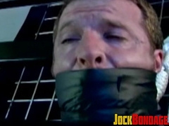 Bondage for hunk with tied up blue balls but he enjoys it