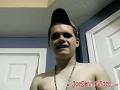 Solo youngster wanks off his hairy cock and cums on himself