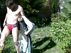 Twink fucked bareback and creampie in my garden