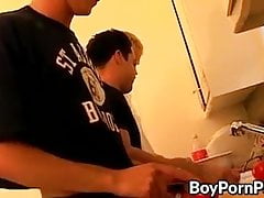 Skinny twink eating ass in kitchen fucking threesome