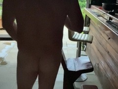 Day outdoors nude joy by the pool