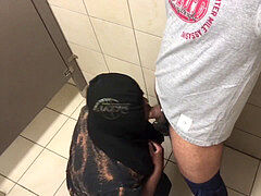 Mall bathroom, understall action, gay public