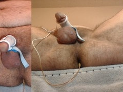 Overflowing streams of cum: gay daddy's hands-free estim milking pleasure