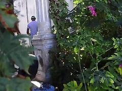 the boy with the bbc jerks off in the garden