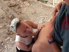 Young lad sucks a tasty dick in outdoor and enjoys cum in mouth