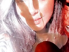 A good looking tanned girl cum tribute