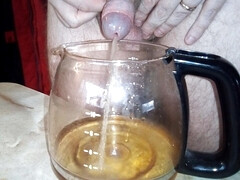 John is peeing all into the coffee pot