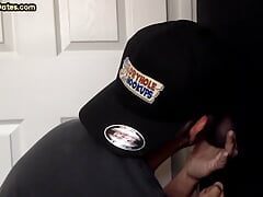 Gloryhole loving mature gay sucks cock in homemade BJ