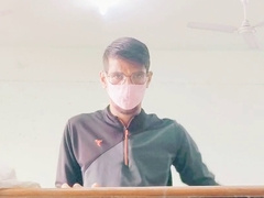 Naughty twink jerking off his big cock in a wild classroom adventure