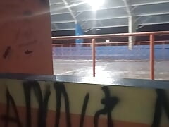 Jerking off in public on the sports court