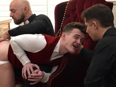 Choir boy gets shared by horny priests in a dirty gay threesome