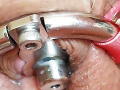 First time cumming in my inverted chastity device 5 inch urethral catheter tube