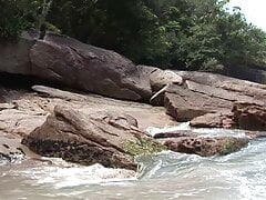 Fierce sex on the beach with gigantic cumshot