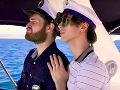 The Captain and his skipper shag a youthful customer on the boat