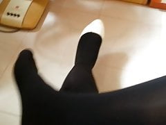 White Patent Pumps With Black Pantyhose Teaser 32