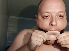 Deepthroat 5 huges dildos 7 to 14 inch , gag ring and injecting lot of lube
