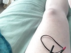 Sissy estim in full body stocking no cum