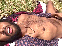 screaming ebony dude Stroking Cock in Nature (nearly caught)