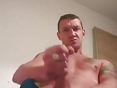fit scally guy in blue shorts wanks and cums