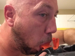 locked in my studio gum mask with my pee my jizz and my braces