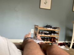 Muscle parent Dee wanking off with cascading jizz at end