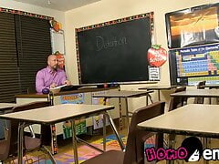 Twink student Aaron Stang seduces bald teacher Mitch Vaughn