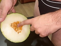 MELON wants to FUCK and I give her COCK all the way down - Fruit fuck Sex with fruits food cumshot on food