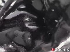 Asian Damian Dragon and Yoshi Kawasaki splatter oily black goo while breeding raw