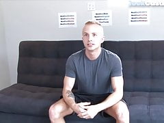 Athletic casted newbie tugging and spraying cum