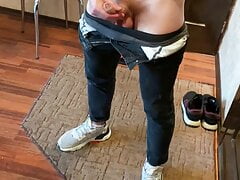 Horny Fit Guy Jerking Nice Cock in the Mirror
